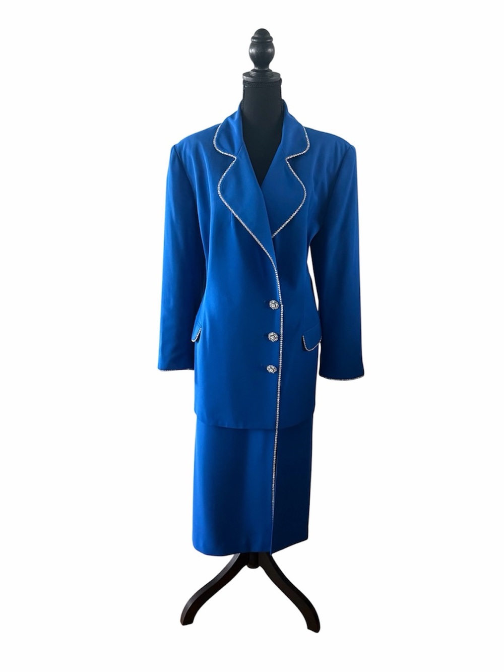 Y M Studio New York Blue Skirt Suit w/Rhinestones, Size 18